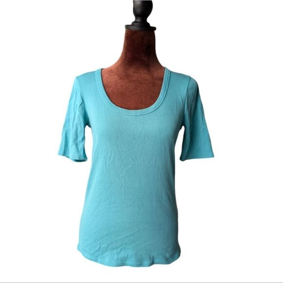 Jcrew teal Slim perfect scoopneck T-shirt elbow length sleeves sz S - Picture 1 of 4